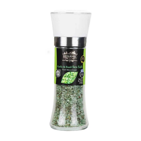 12-Pack Mediterranean Basil & Garlic Sea Salt Grinder by Hellenic Treasures, 6.3 oz (180 g) Cheap - Image 2