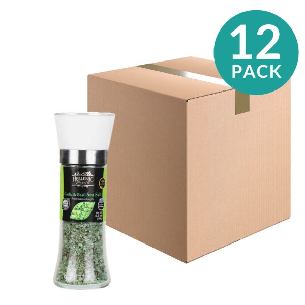 12-Pack Mediterranean Basil & Garlic Sea Salt Grinder by Hellenic Treasures, 6.3 oz (180 g) Cheap