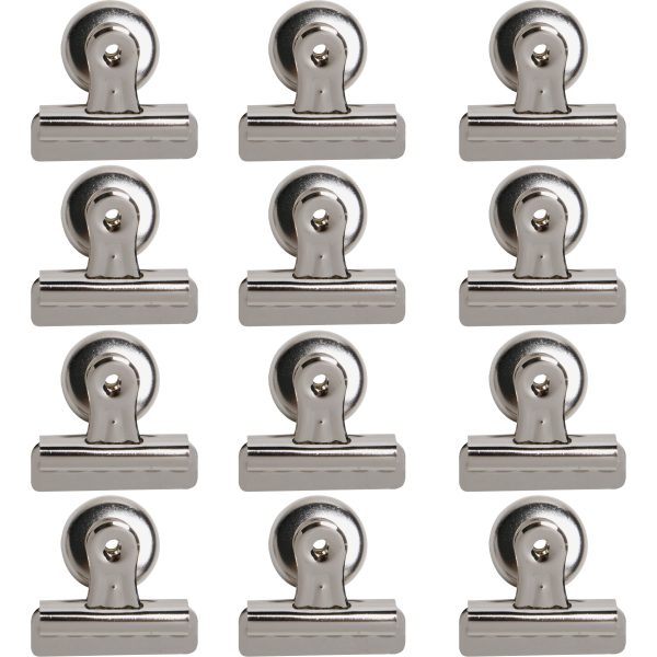 Business Source Magnetic Grip Clips - No. 2 - 2.3  Width - for Paper - Magnetic Backing, Heavy Duty - 12   Box - Silver For Cheap