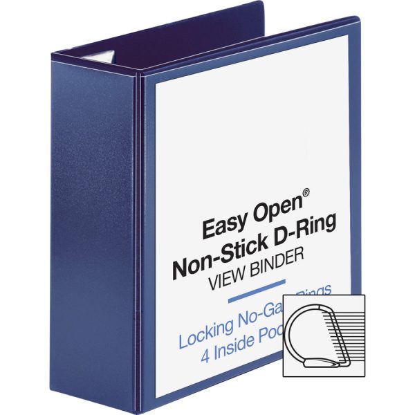 Business Source Easy Open Nonstick D-Ring View Binder - 4  Binder Capacity - Letter - 8 1 2  x 11  Sheet Size - D-Ring Fastener(s) - 4 Pocket(s) - Polypropylene - Navy - Non-stick - 1 Each For Cheap - Image 4