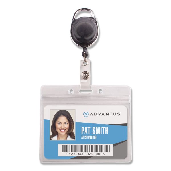Resealable Badge Holder Combo with Badge Reel, 30  Cord, Horizontal, Frost 4.13  x 3.75  Holder, 3.75  x 2.63  Insert, 10 PK Cheap