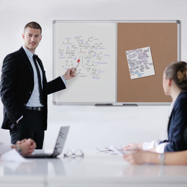 MasterVision Dry-erase Combo Board - 0.50  Height x 36  Width x 48  Depth - Natural Cork, Melamine Surface - Self-healing, Resilient, Easy to Clean, Dry Erase Surface, Durable - Silver Aluminum Frame - 1 Each - TAA Compliant Online Sale - Image 4