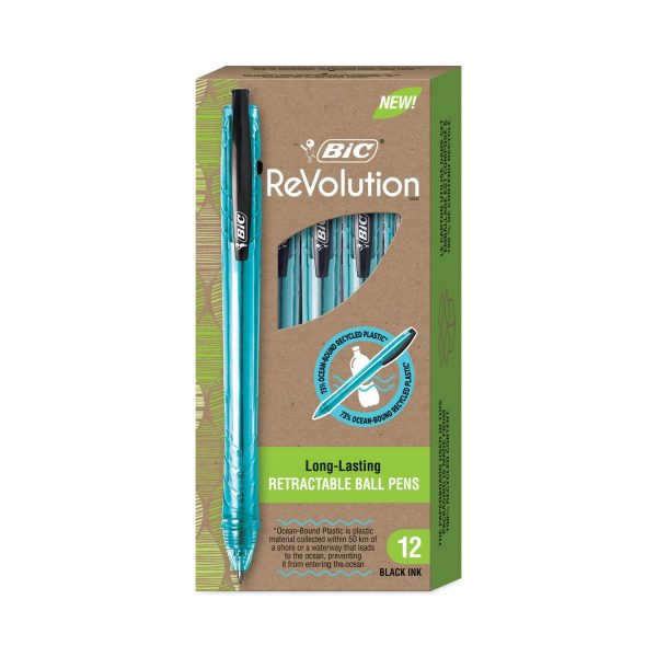 ReVolution Ocean Bound Ballpoint Pen, Retractable, Medium 1 mm, Black Ink, Translucent Blue Barrel, Dozen Online now - Image 4