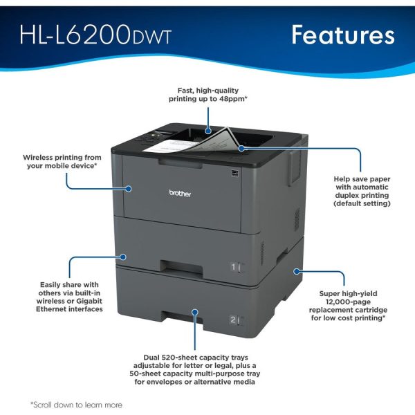 HLL6200DWT Business Laser Printer with Wireless Networking, Duplex Printing, and Dual Paper Trays Hot on Sale - Image 3