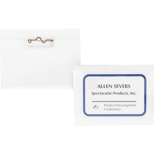 Business Source Pin Style Holder Name Badge Kit - 100   Box - Clear Cheap - Image 2