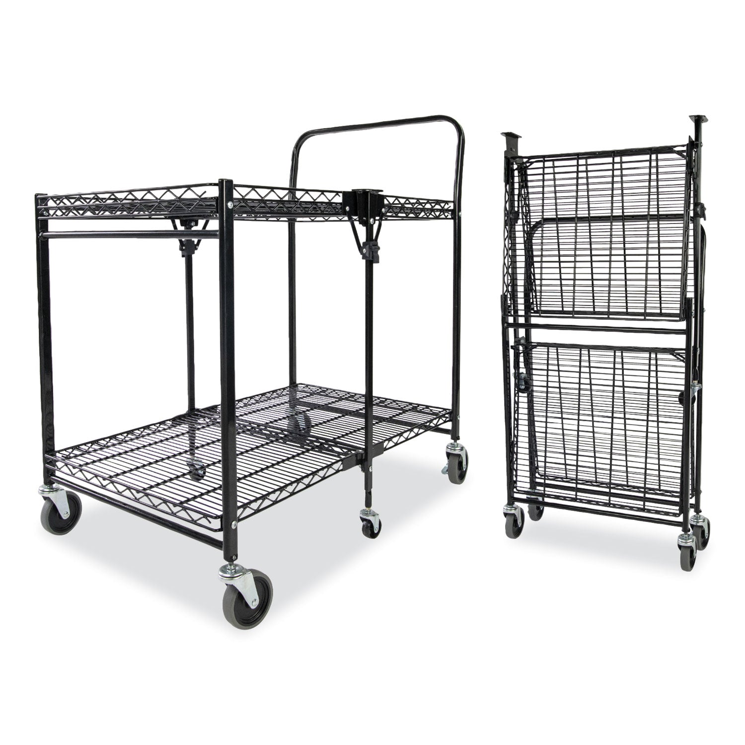 Stowaway Folding Carts, Metal, 2 Shelves, 250 lb Capacity, 35  x 37.25  x 22 , Black Online Sale